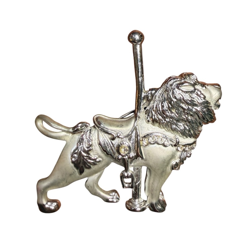 🔻Vintage Carousel Lion Brooch Gold Tone Circus Animal Rhinestone Pin